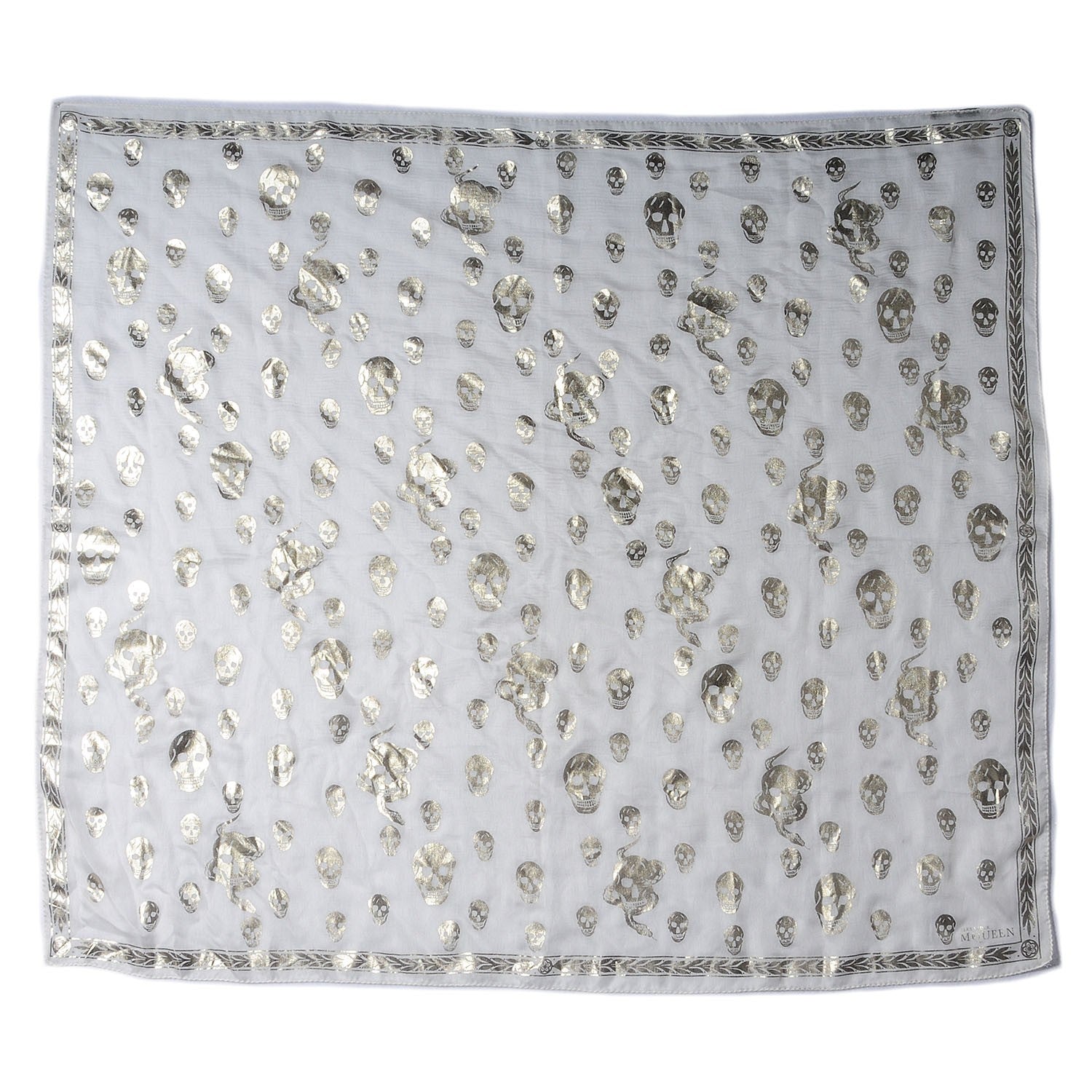 Alexander McQueen Silk Chiffon Skull Snake Scarf White Silver 2 of 6