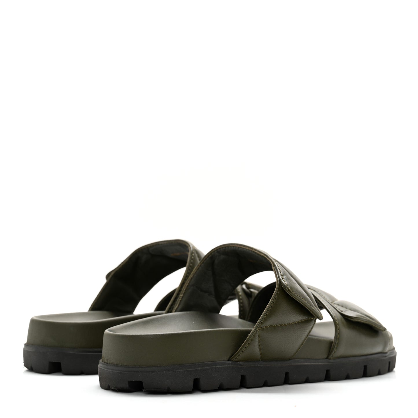 Nappa Logo Quilted Velcro Strap Lug Sole Slide Sandals 36.5 Militare