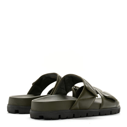 Prada Nappa Logo Quilted Velcro Strap Lug Sole Slide Sandals 36.5 Militare 4 of 14