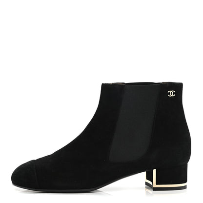 Chanel Suede CC Cap Toe Ankle Boots 37 Black 1 of 8