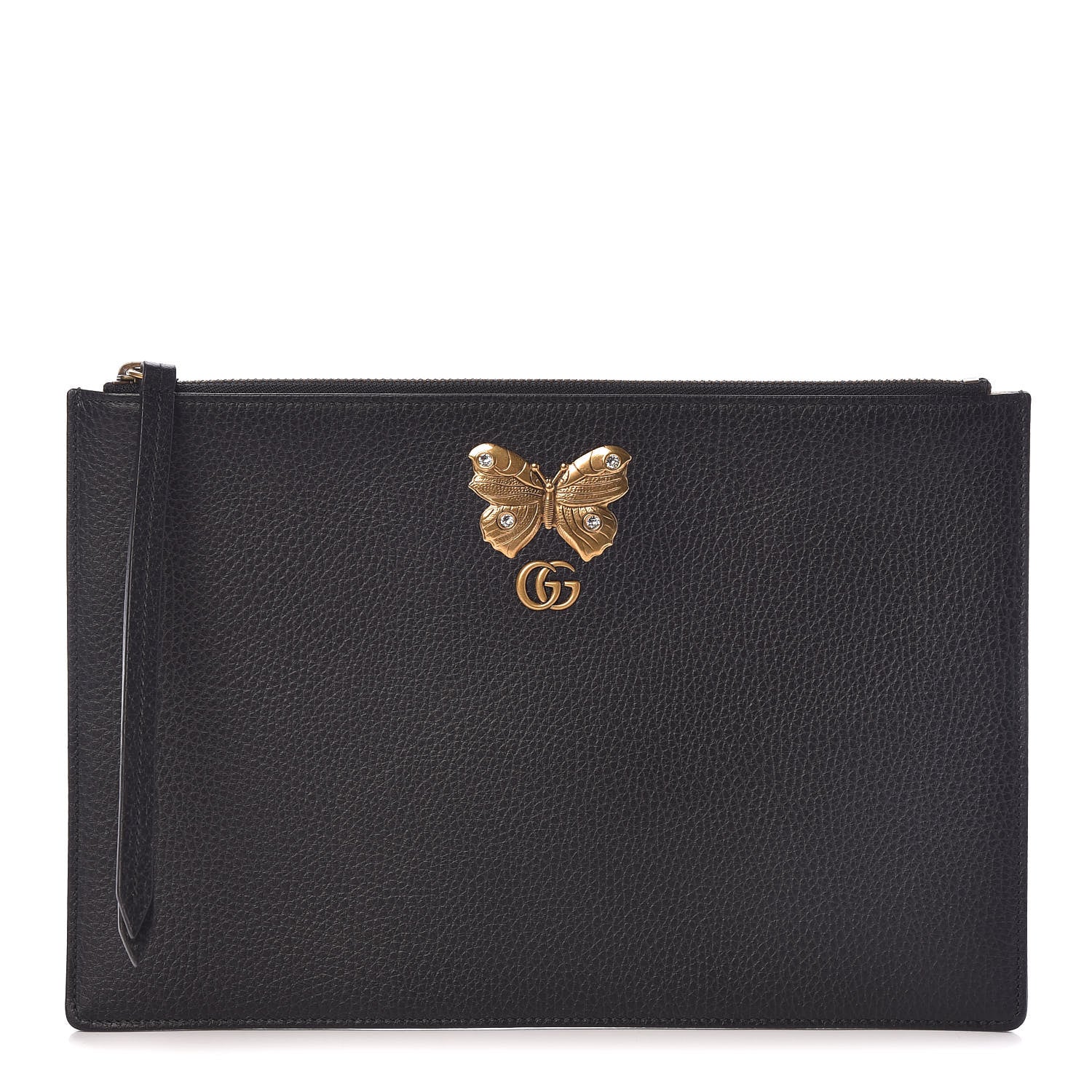 Gucci Pebbled Calfskin Butterfly Zip Pouch Black 1 of 7