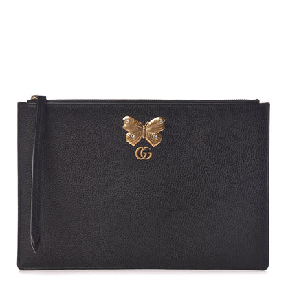 Gucci Pebbled Calfskin Butterfly Zip Pouch Black 1 of 7