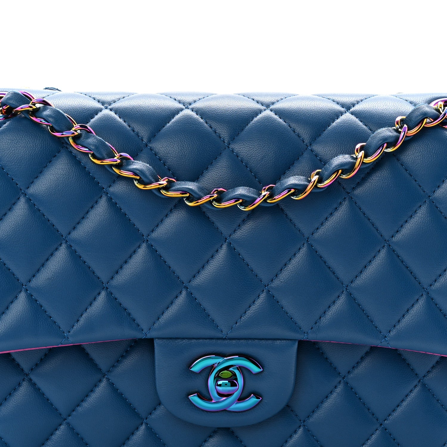 Chanel Lambskin Quilted Medium Double Flap Blue Pink 1881369