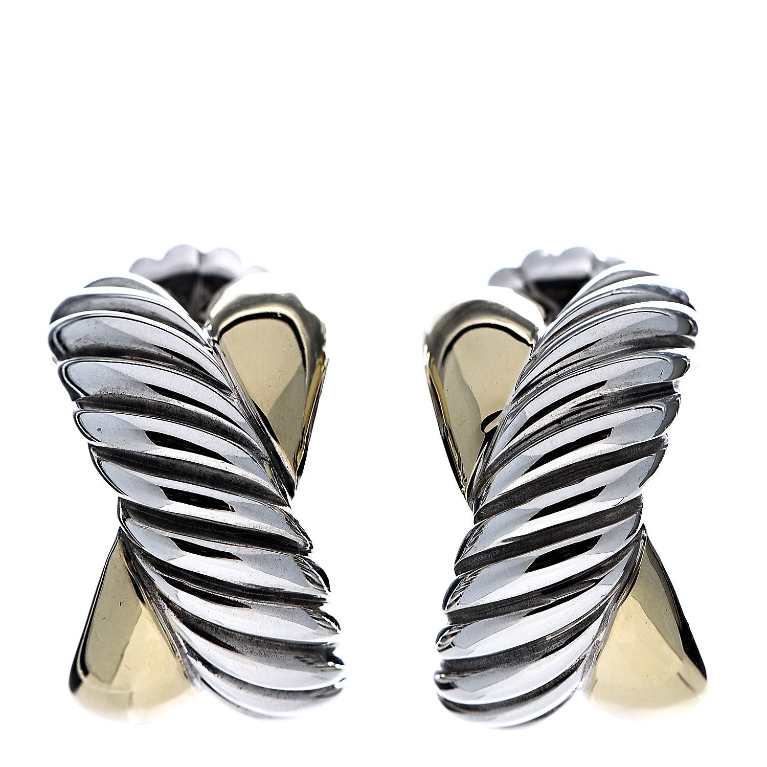 David Yurman Sterling Silver 18K Yellow Gold X Cable Earrings 1 of 4