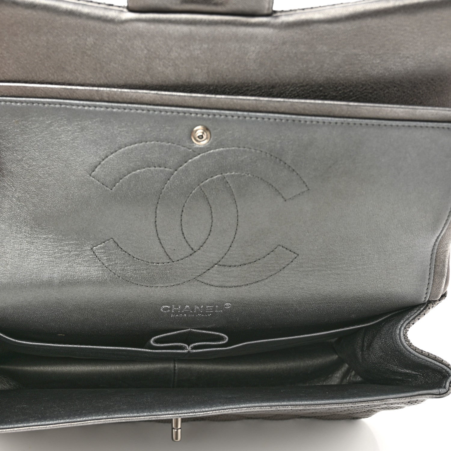 Chanel Metallic Perforated Lambskin Quilted Jumbo Double Flap Dark Silver 5 of 16