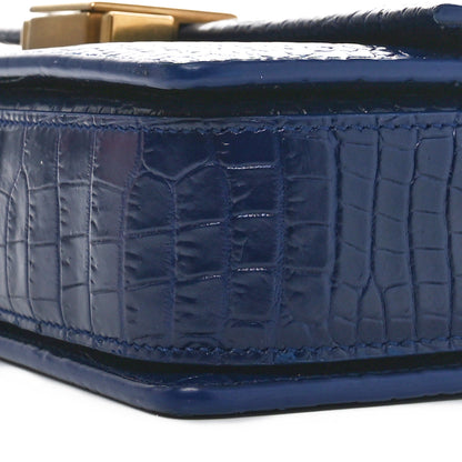 Saint Laurent Calfskin Crocodile Embossed Medium Bellechasse Satchel Navy 10 of 10
