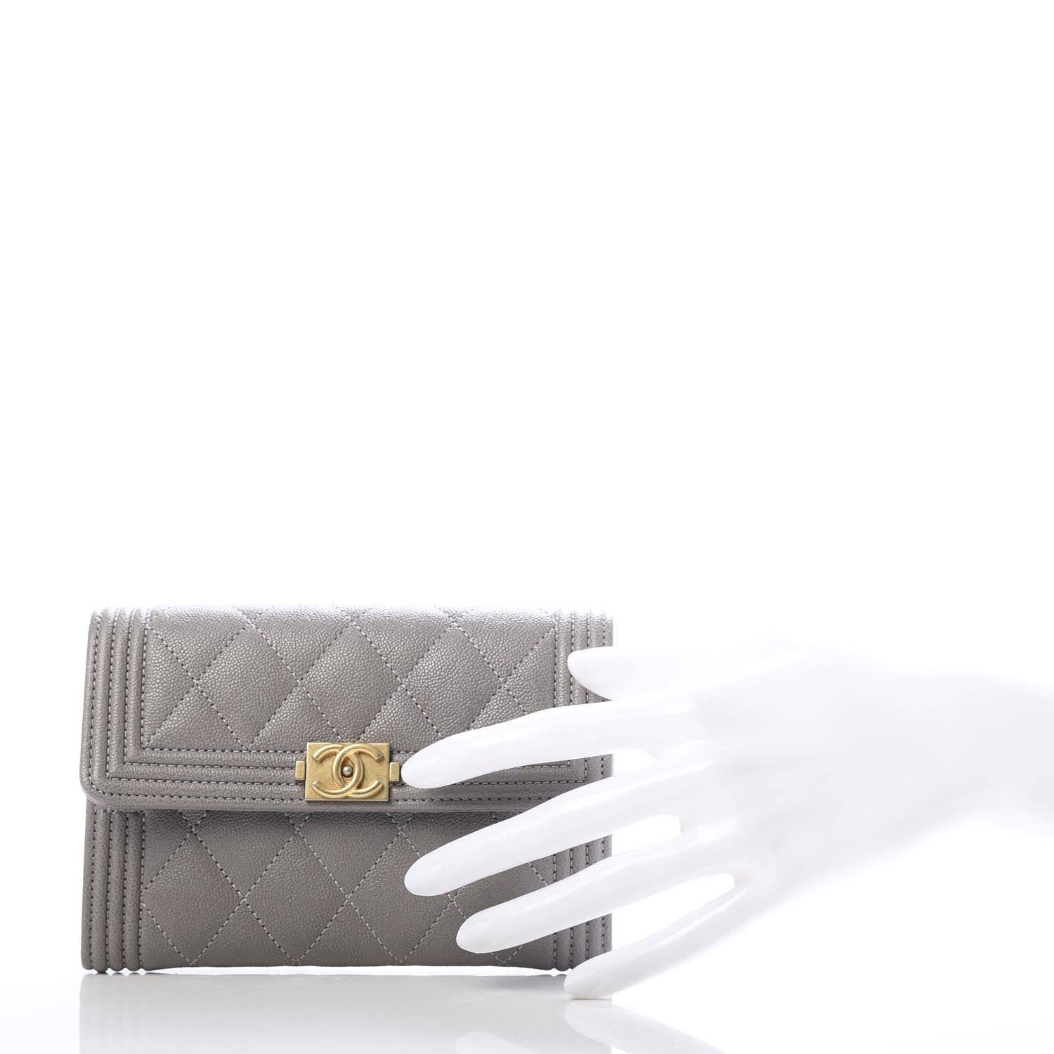 Chanel Caviar Quilted Medium Boy Flap Wallet Grey 2 of 10