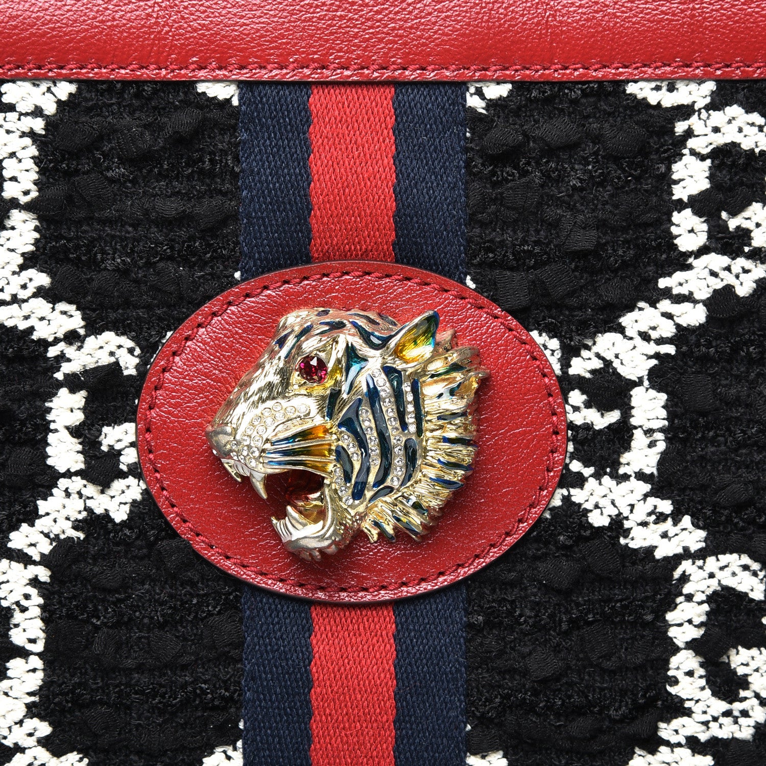 Gucci Tweed GG Monogram Large Rajah Chain Tote Romantic Cherry Black White 10 of 10