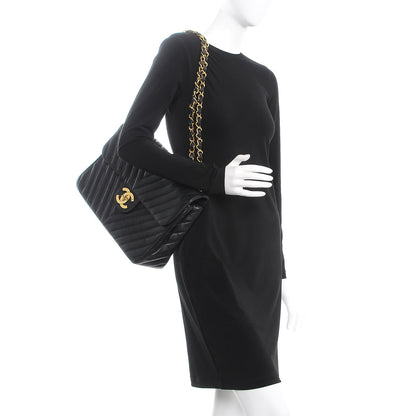 Chanel Caviar Chevron Quilted Maxi Single Flap Black 2 of 10