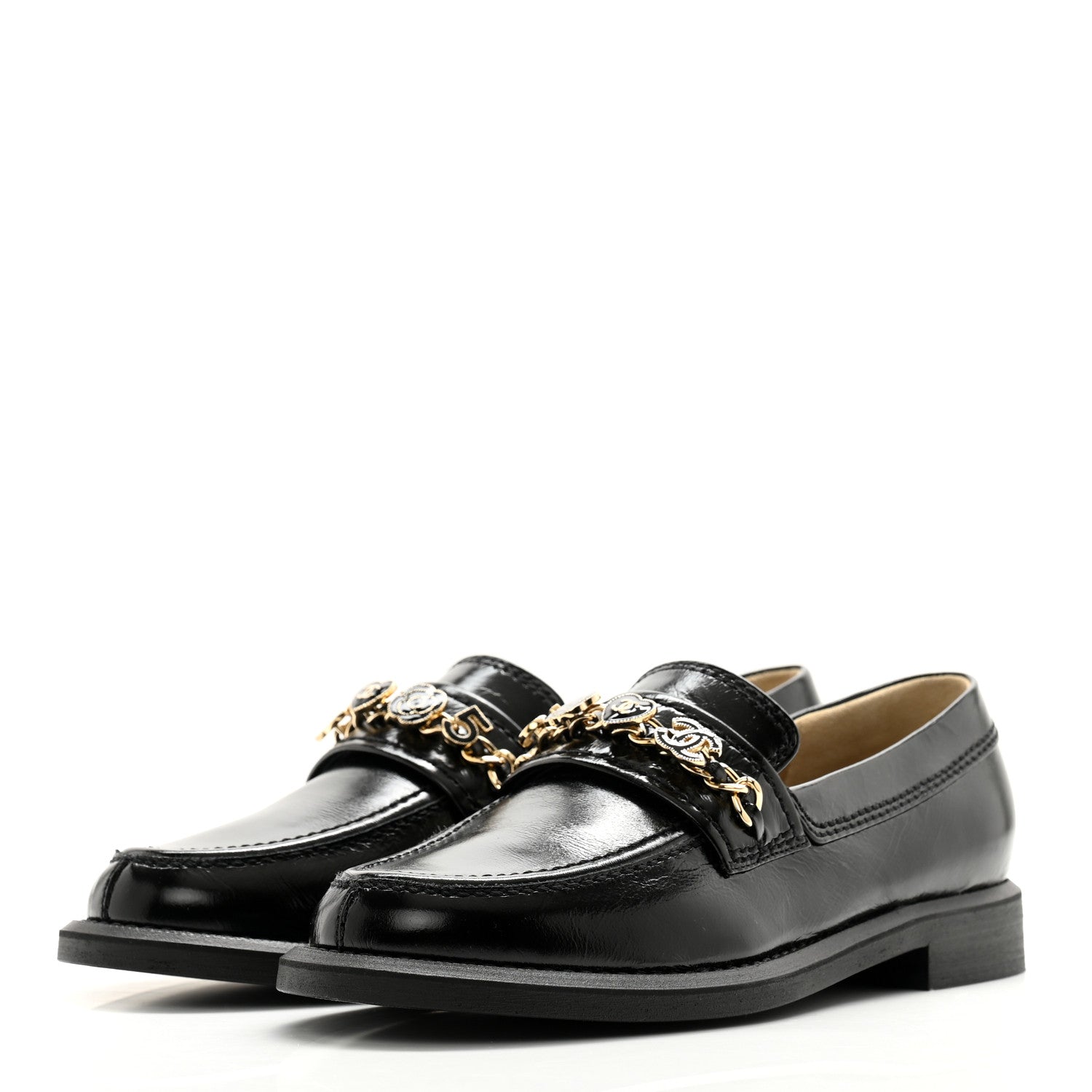 Chanel Calfskin Enamel Charms Mocassin Loafers 35.5 Black 3 of 10