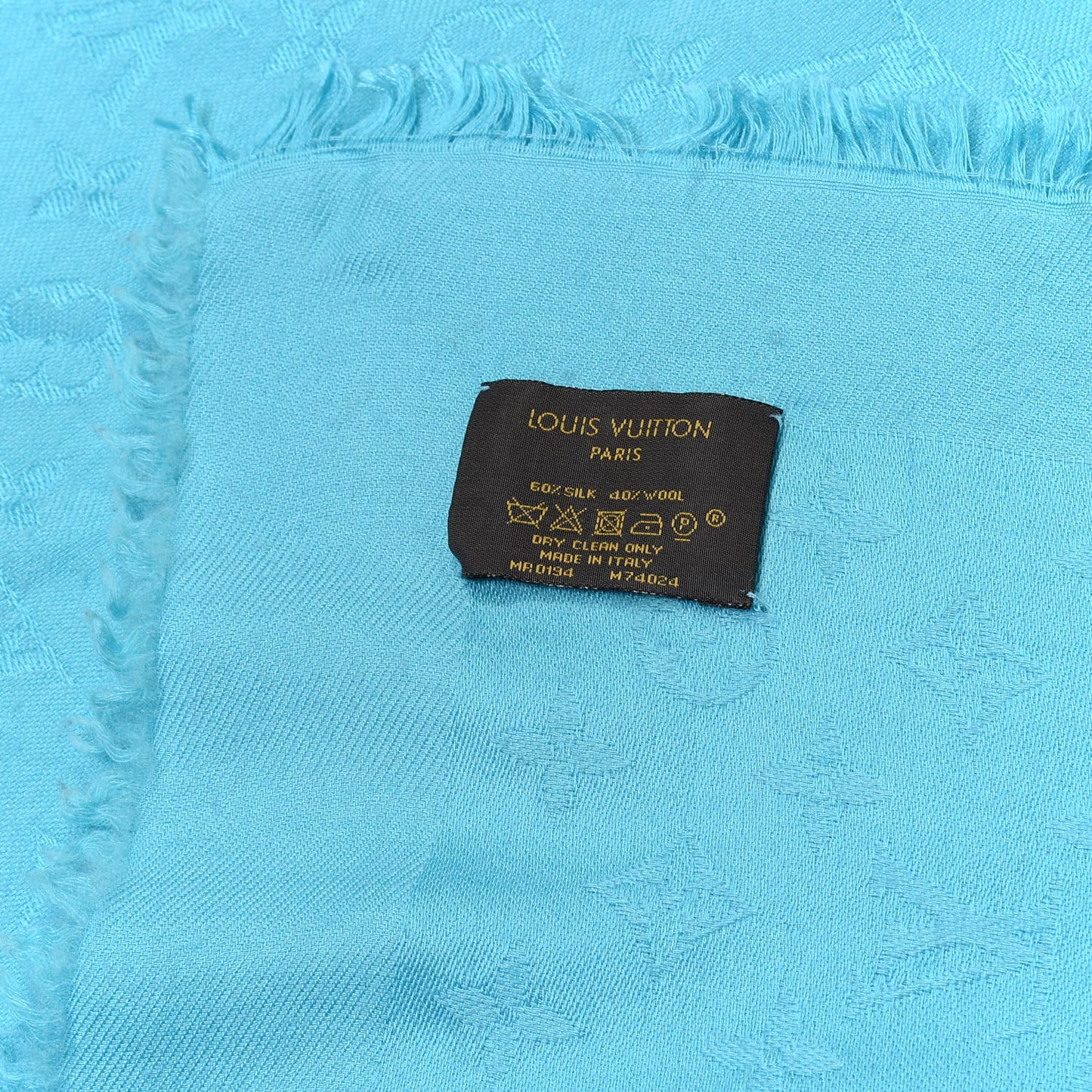 Silk Wool Monogram Shawl Blue