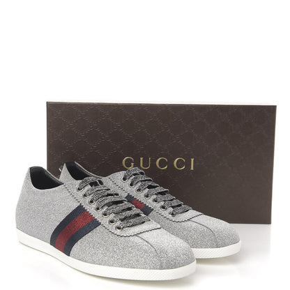 Gucci Metallic Calfskin Studded Bambi Web GG Sneakers 39.5 Silver 10 of 10