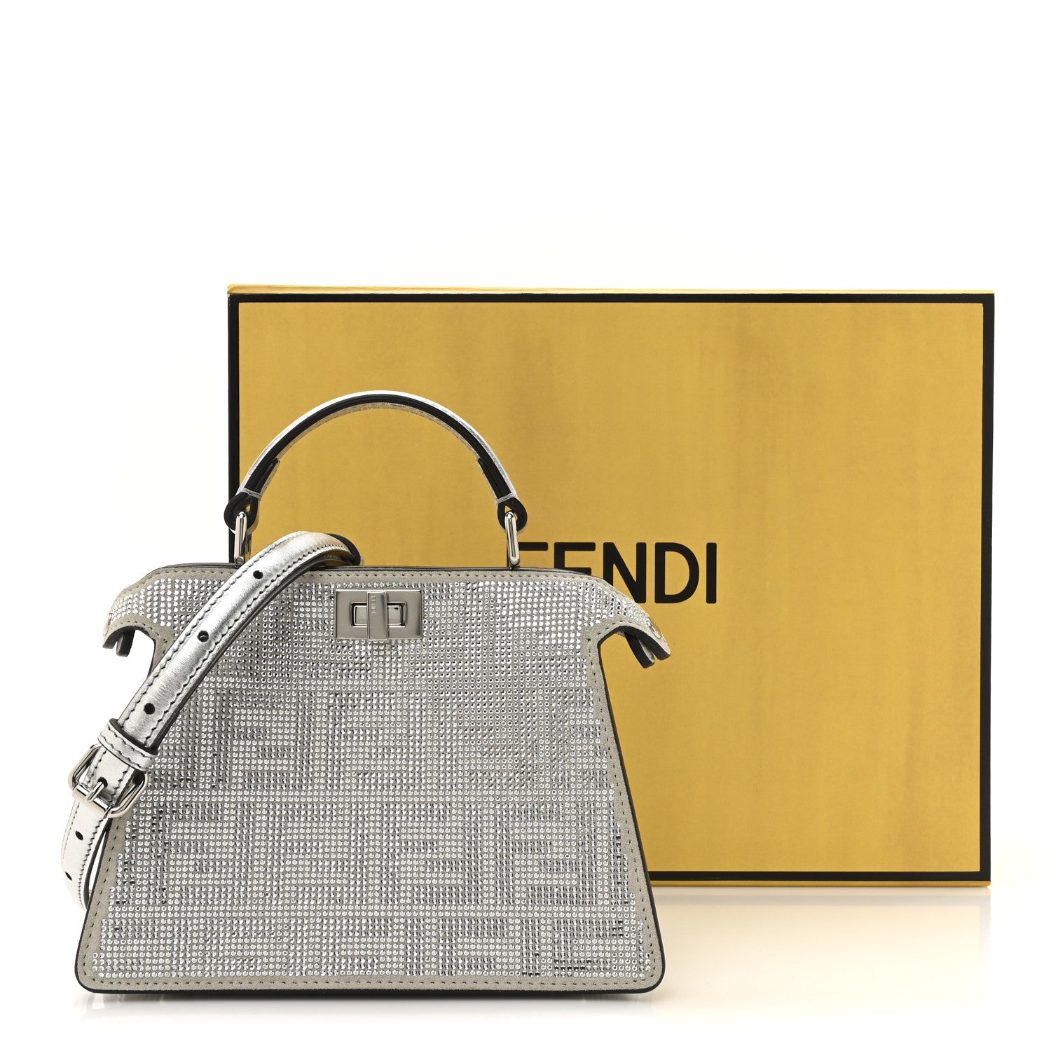 Fendi Crystal Vitello Laminato FF Petite Peekaboo I SEE U Satchel Crystal Argento 13 of 13
