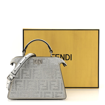Fendi Crystal Vitello Laminato FF Petite Peekaboo I SEE U Satchel Crystal Argento 13 of 13