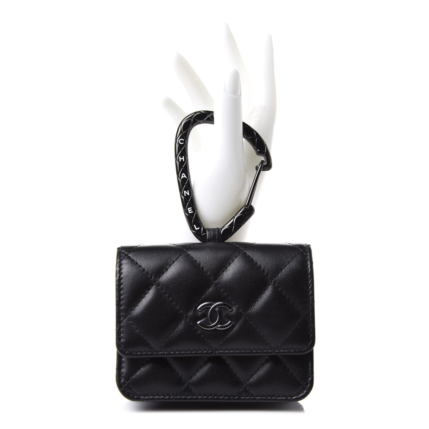 Lambskin Quilted CC Hook Card Holder So Black