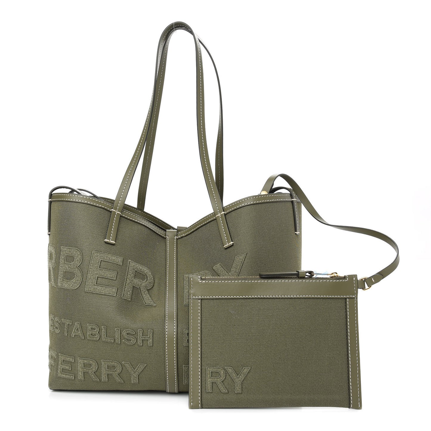 Cotton Canvas Horseferry Print Tote Dark Fern Green