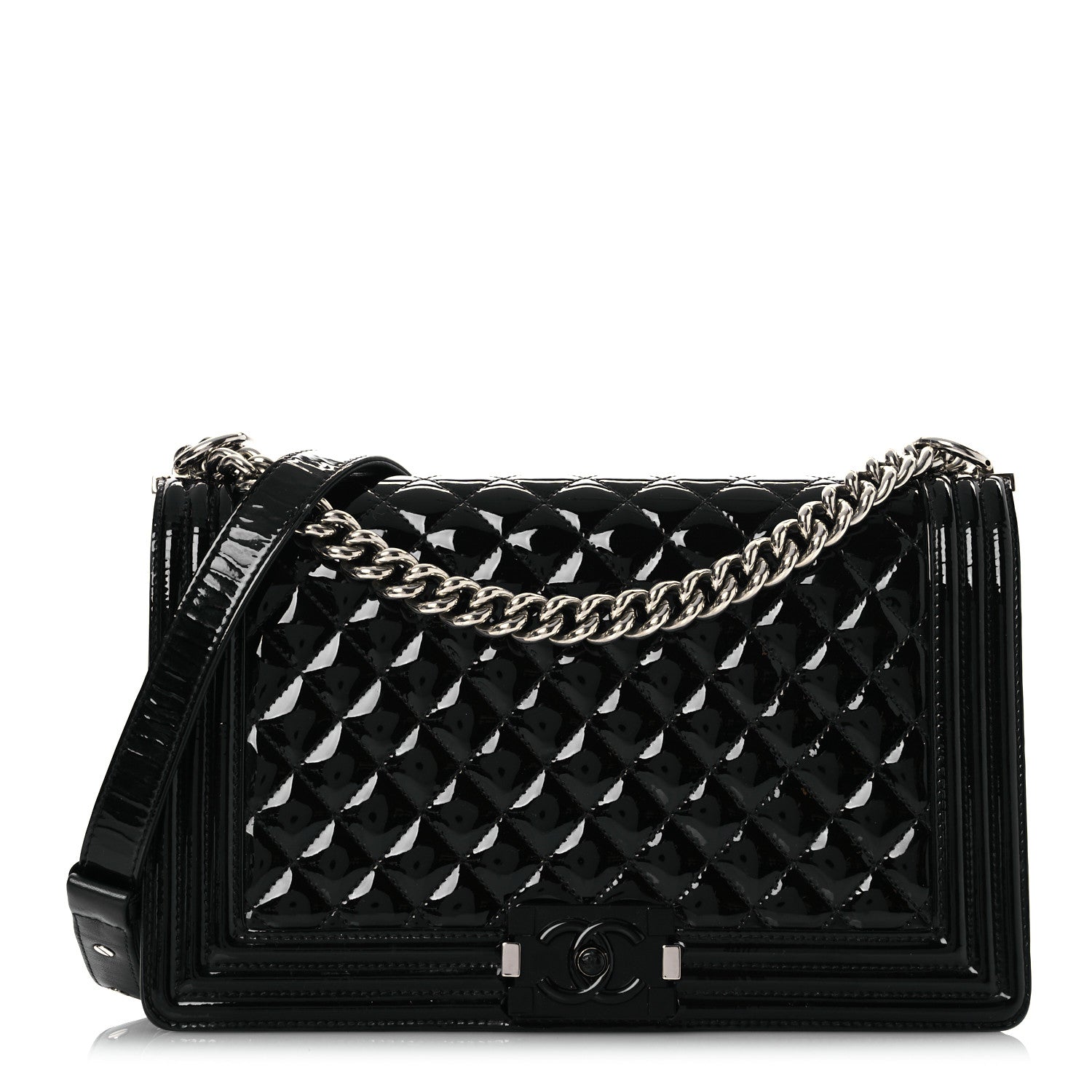 Chanel Patent Calfskin Quilted New Medium Plexiglass Boy Flap Black 1 of 15
