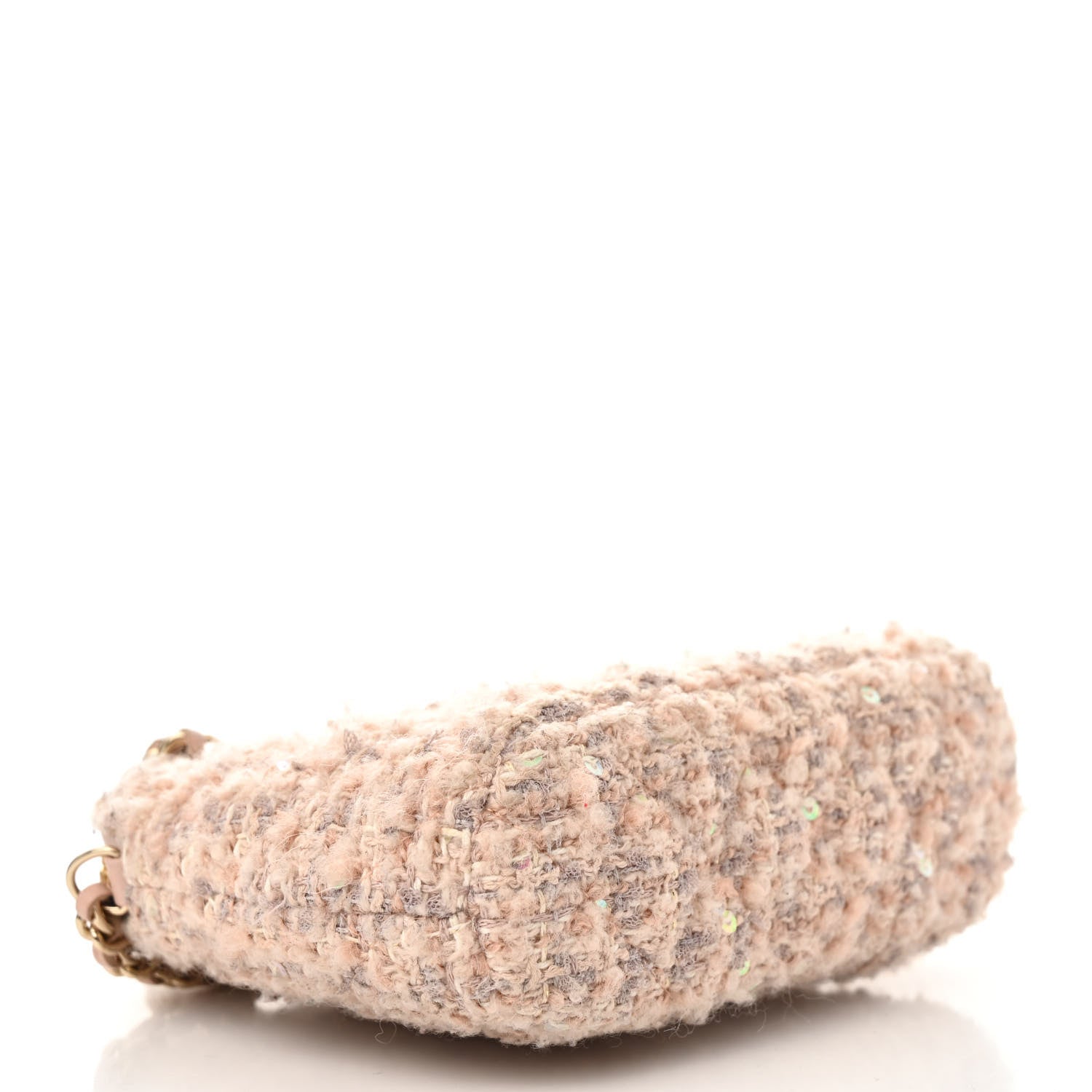 Chanel Cotton Wool Tweed Sequin Quilted Shiny Coco Clutch With Chain Light Pink Beige Ecru 10 of 12