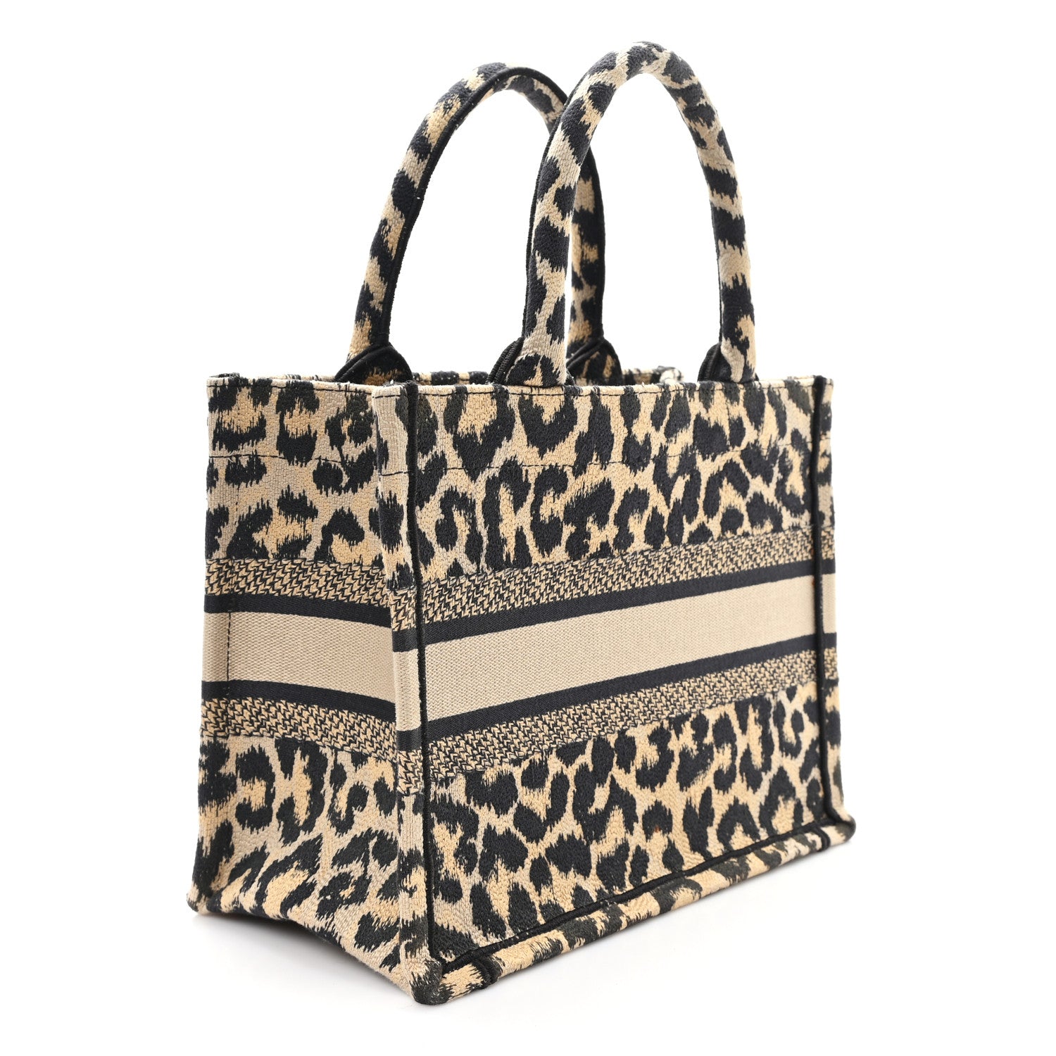 Christian Dior Canvas Mizza Embroidered Small Leopard Book Tote Beige 3 of 10
