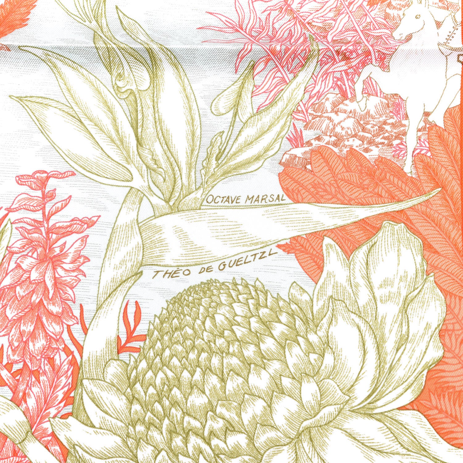 Hermes Silk Faubourg Tropical Scarf 90 Orange Kaki Saumon 6 of 6