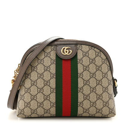 Gucci GG Supreme Monogram Textured Dollar Calfskin Web Small Ophidia Dome Shoulder Bag Beige Ebony New Acero 1 of 13
