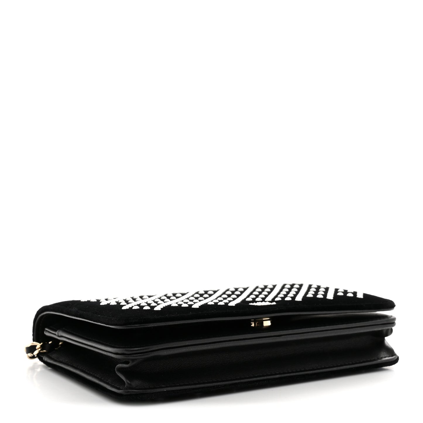 Velvet Pearl Diamond Embellished Wallet On Chain WOC Black
