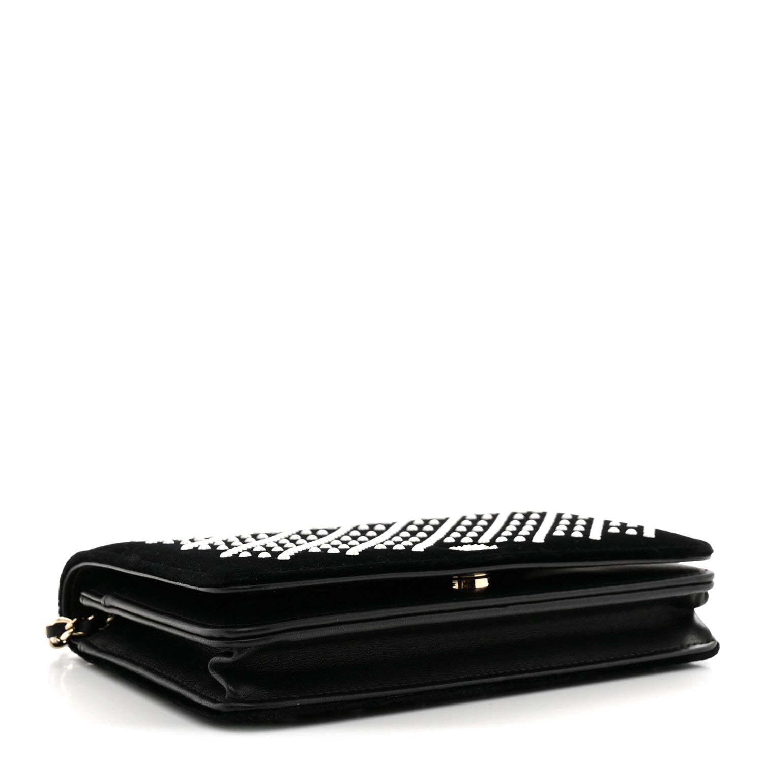 Chanel Velvet Pearl Diamond Embellished Wallet On Chain WOC Black 4 of 12