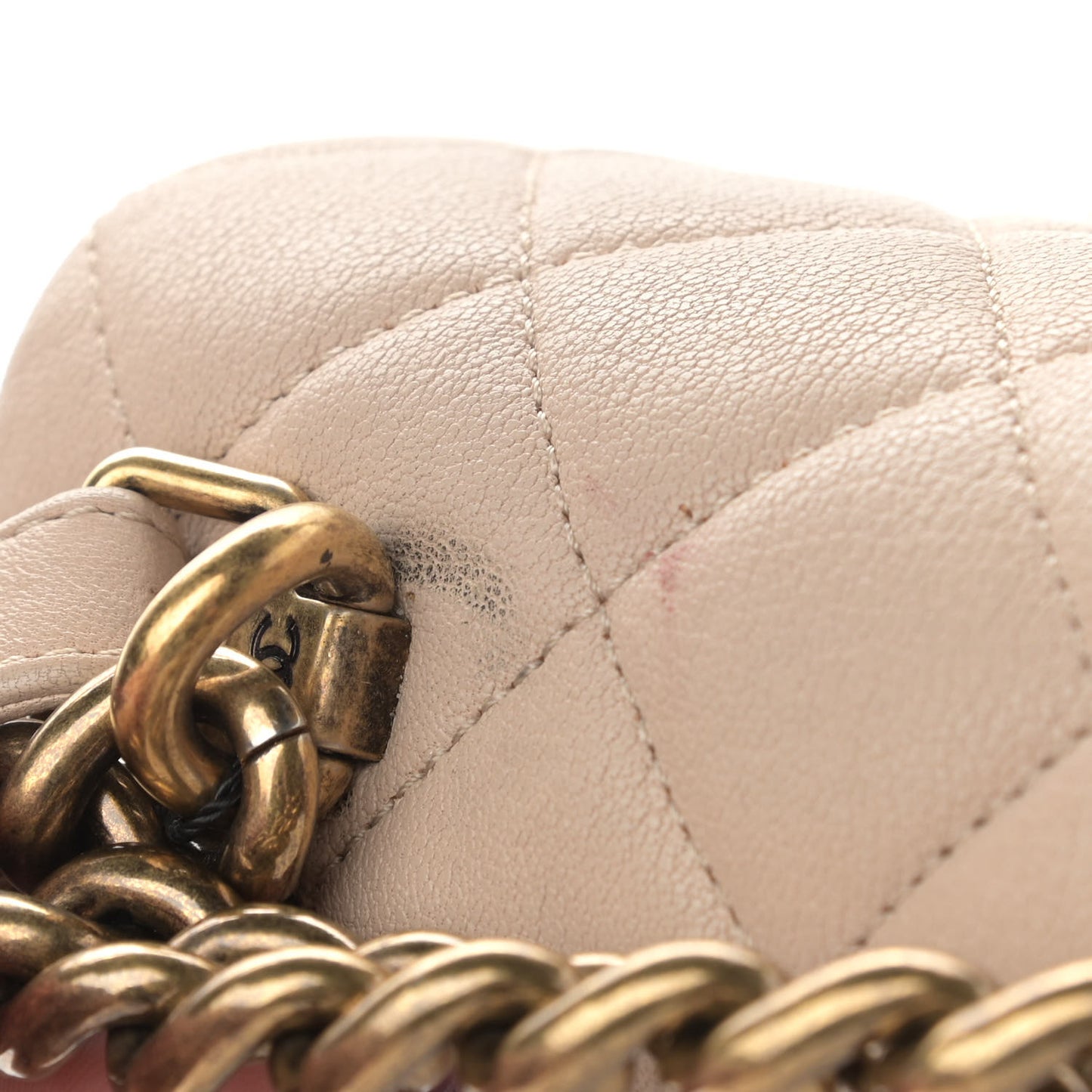 Shiny Sheepskin Quilted Small Trapezio Flap Beige