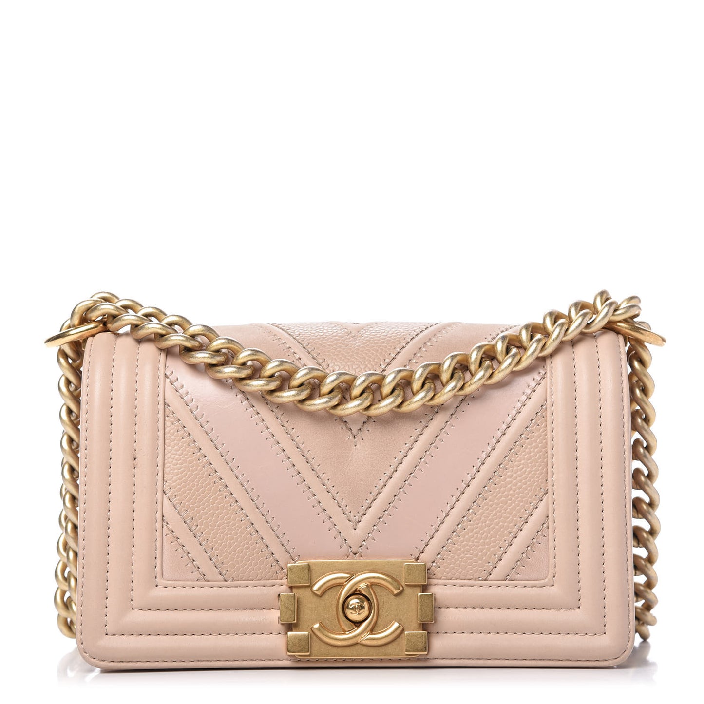 Caviar Suede Calfskin Chevron Quilted Small Boy Flap Light Pink