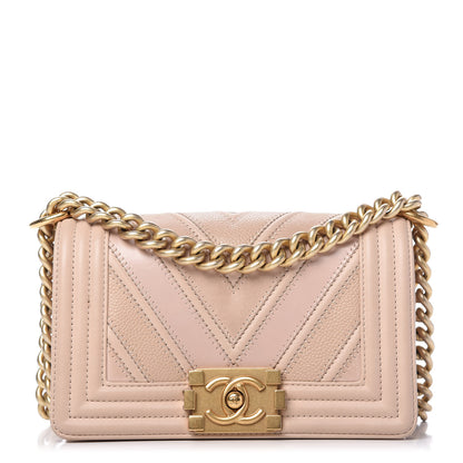 Chanel Caviar Suede Calfskin Chevron Quilted Small Boy Flap Light Pink 1 of 10