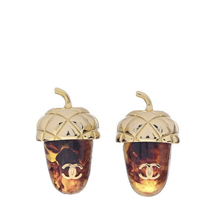 Chanel Resin CC Acorn Earrings Brown Gold 1 of 4