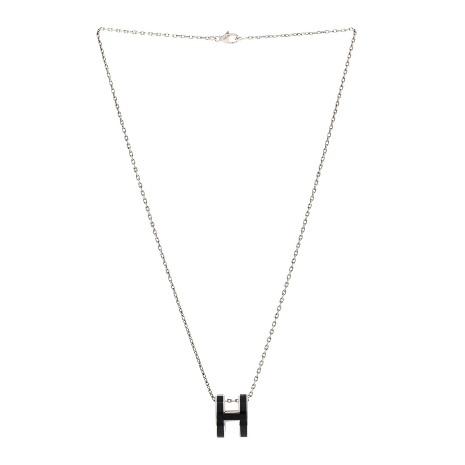 Hermes Lacquered Palladium Pop H Pendant Necklace Black 3 of 5