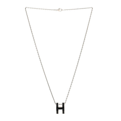 Hermes Lacquered Palladium Pop H Pendant Necklace Black 3 of 5