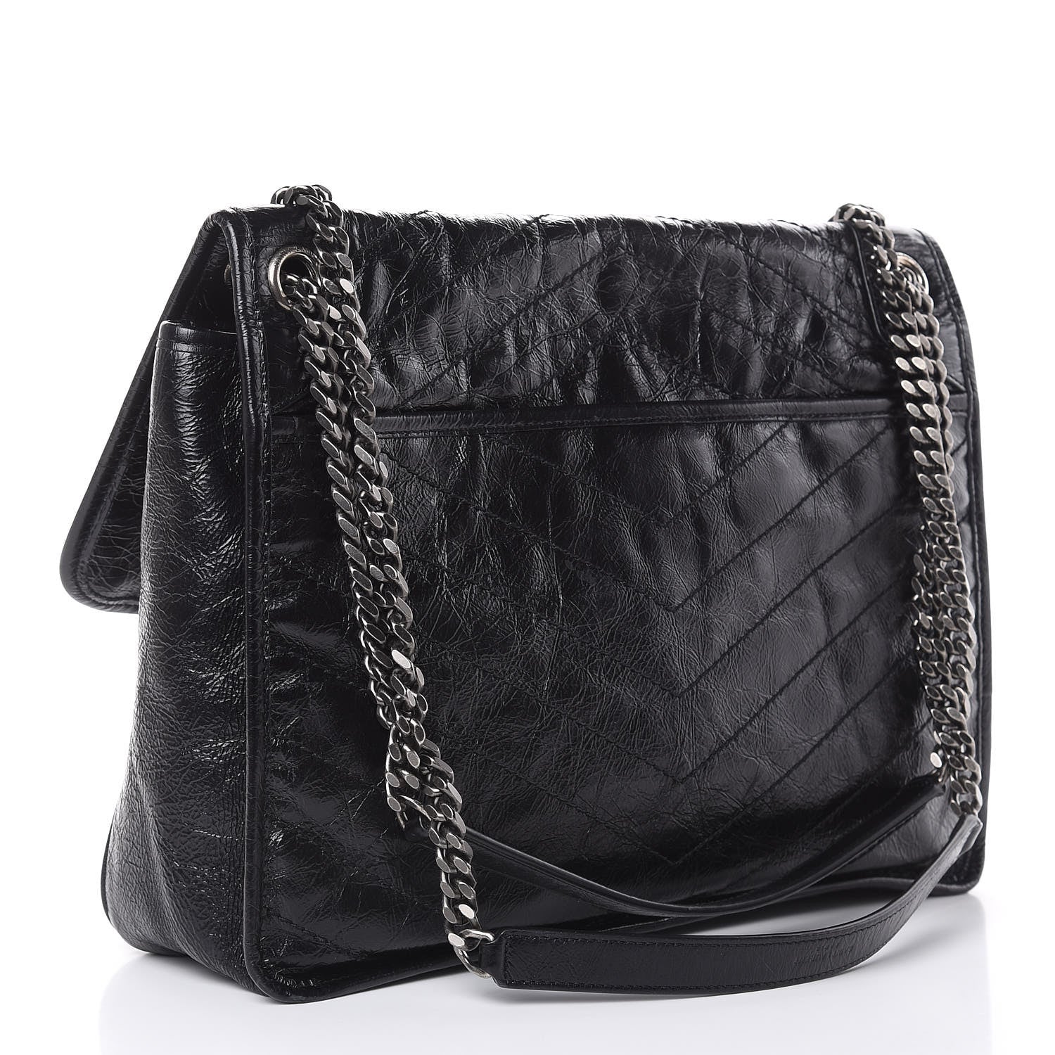 Saint Laurent Crinkled Calfskin Matelasse Monogram Large Niki Chain Satchel Black 3 of 13