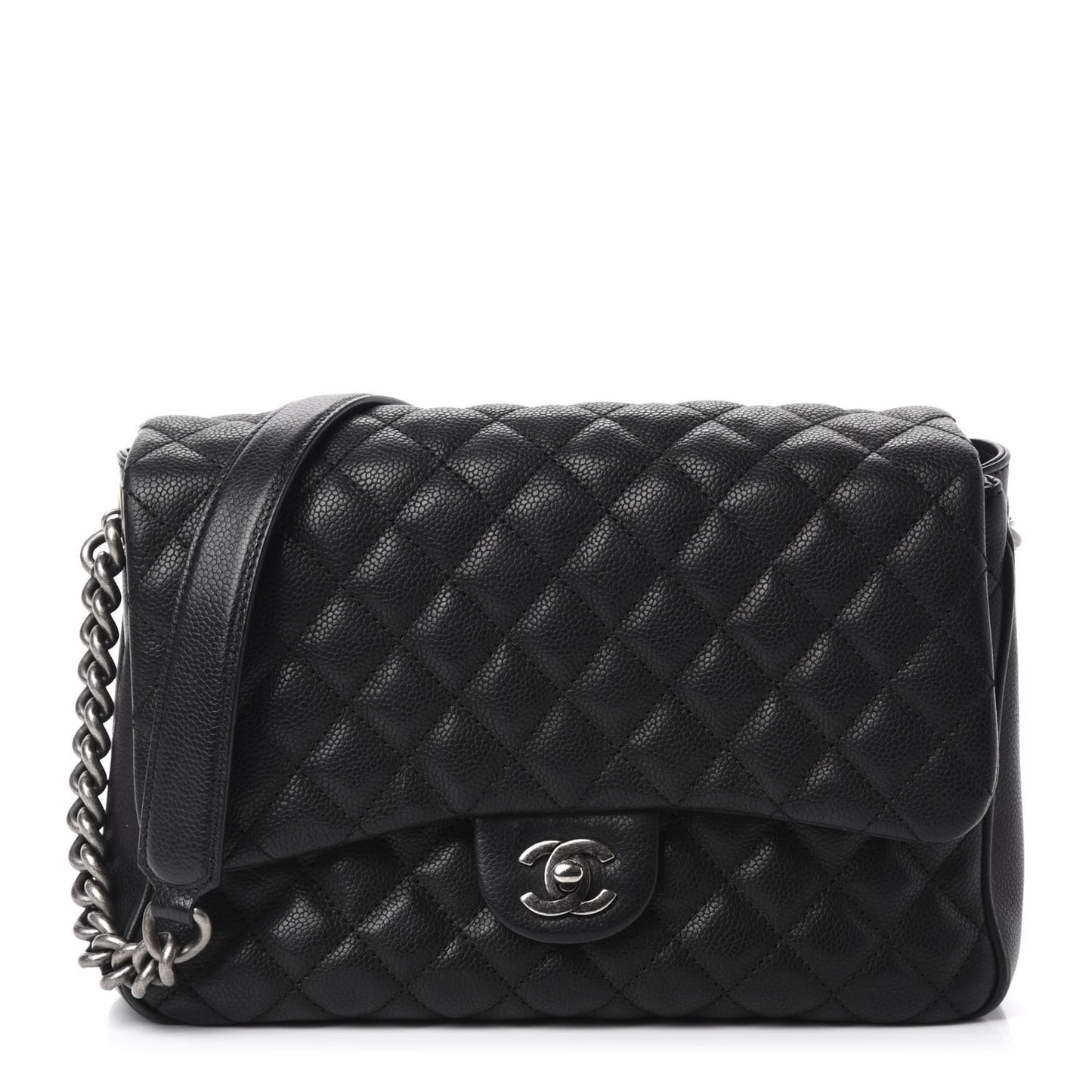 Caviar Quilted Medium Rock In Rome Single Flap Black