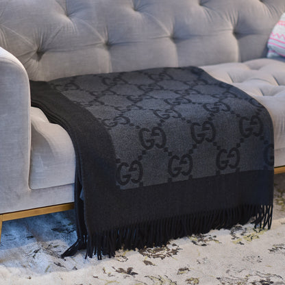 Gucci Wool Cashmere GG Monogram Blanket Grey Black 2 of 4