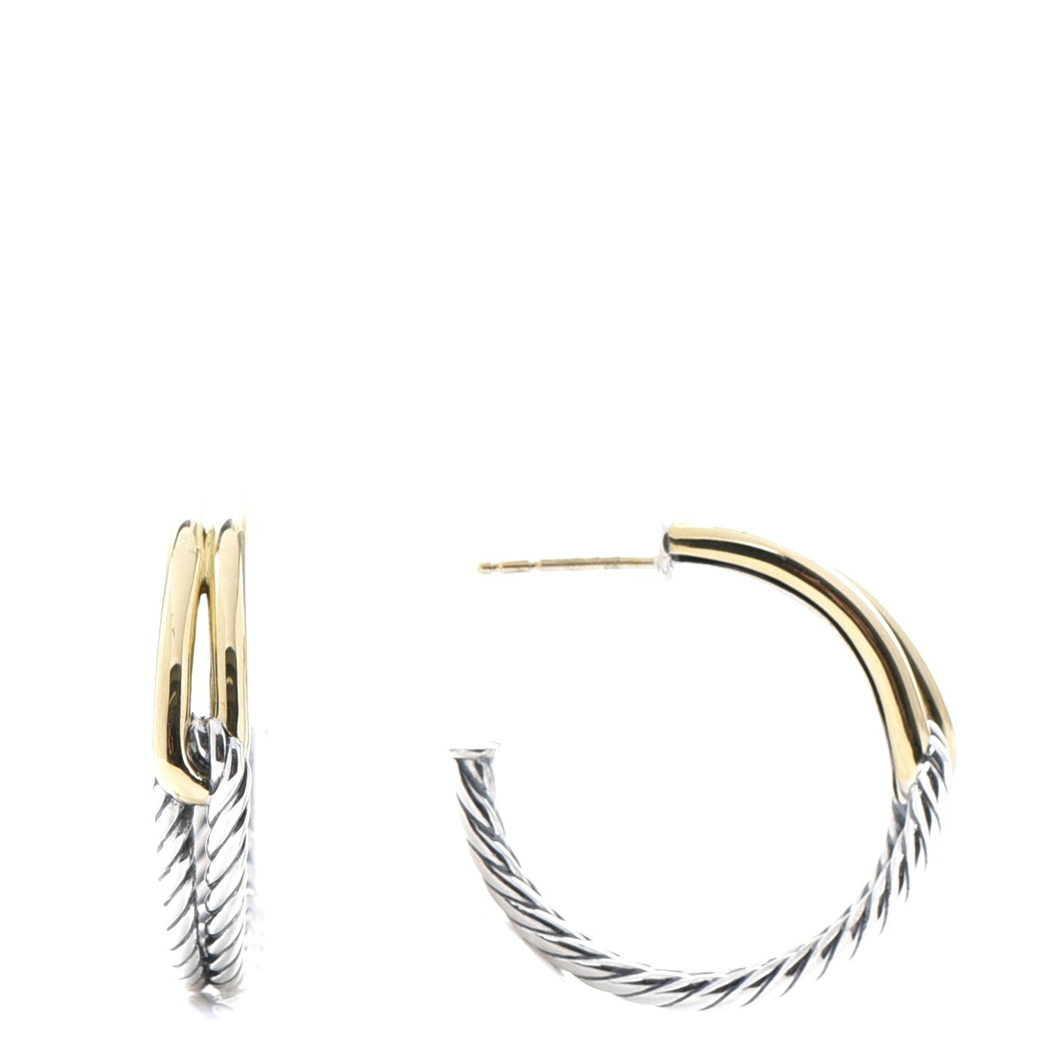 David Yurman Sterling Silver 18K Yellow Gold 30mm Labyrinth Hoop Earrings 1 of 7