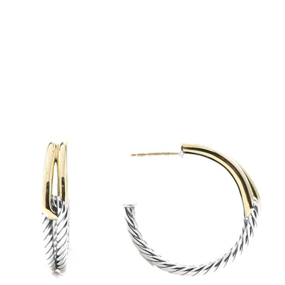 David Yurman Sterling Silver 18K Yellow Gold 30mm Labyrinth Hoop Earrings 1 of 7