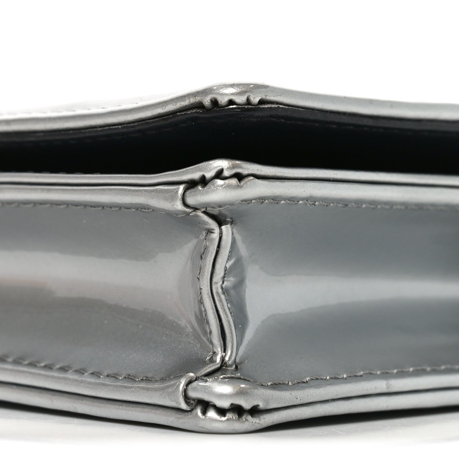Christian Dior Metallic Patent Micro-Cannage Diorama Wallet on Chain Pouch Silver 10 of 10