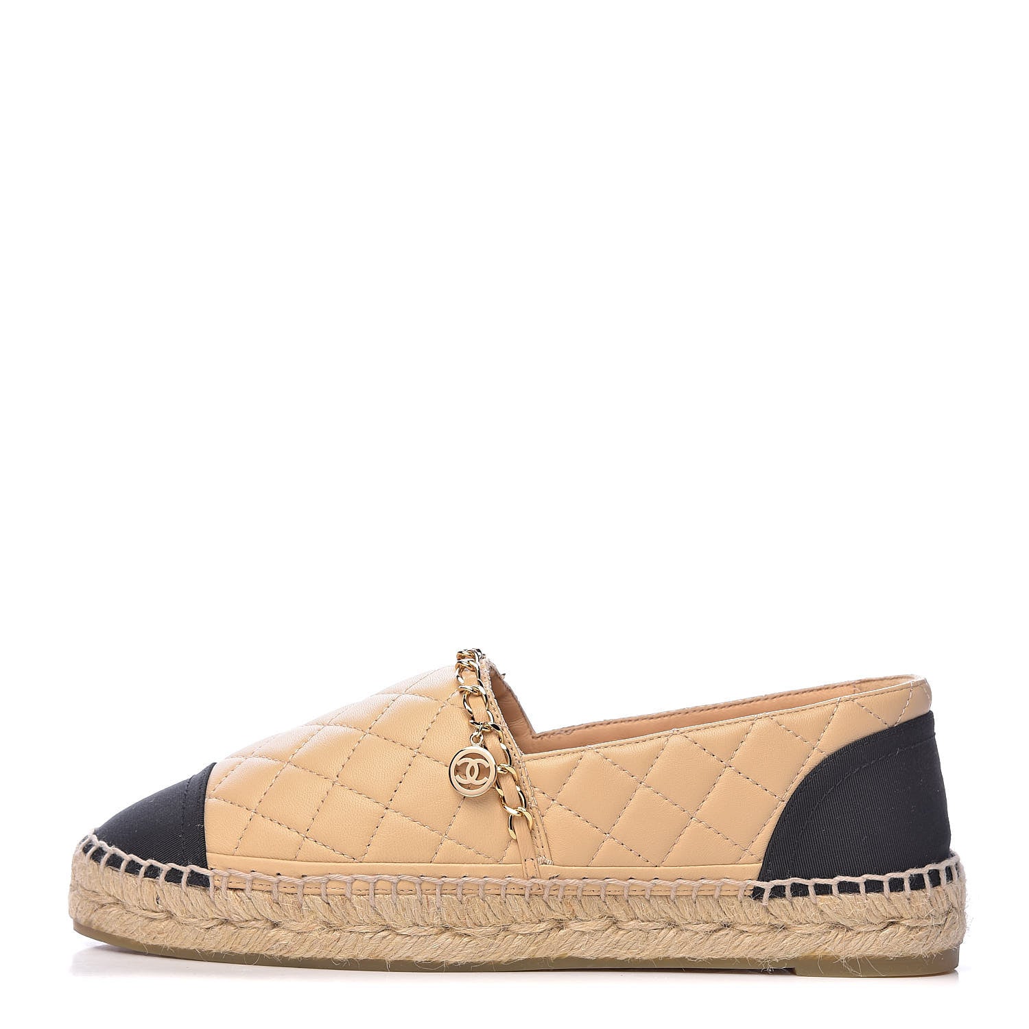 Chanel Lambskin Grosgrain Quilted CC Chain Espadrilles 39 Beige Black 1 of 12