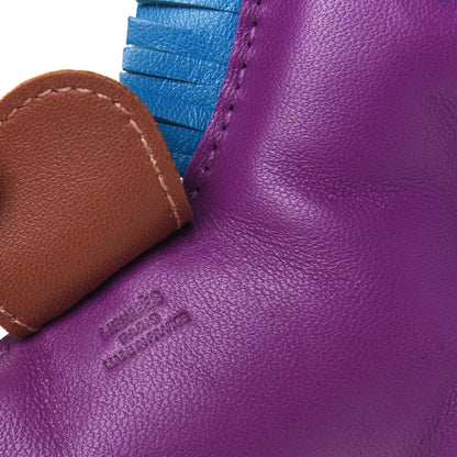 Hermes Milo Lambskin Grigri Rodeo Horse Bag Charm MM Anemone Bleu Izmir Fauve 3 of 4