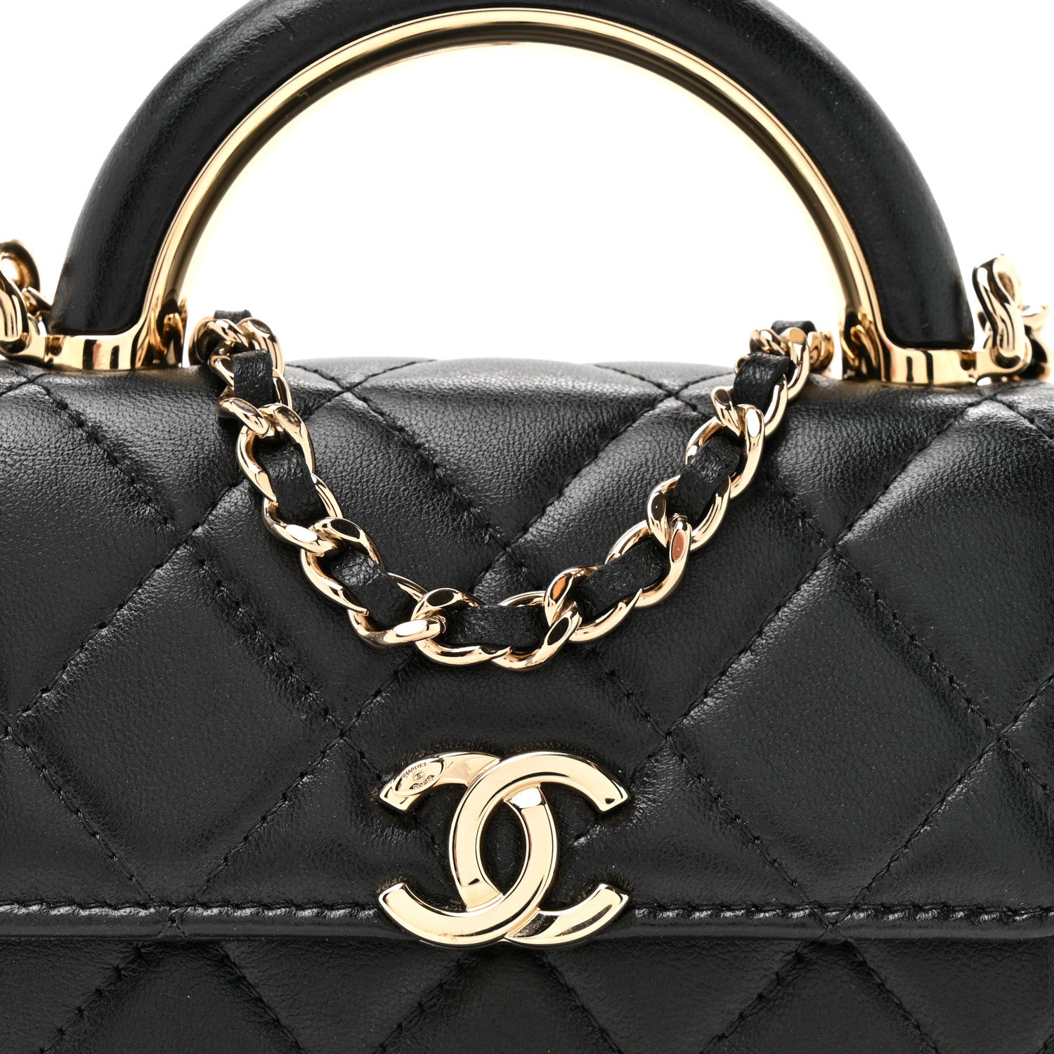 Chanel Lambskin Quilted Top Handle Flap Clutch With Chain Black 10 of 12