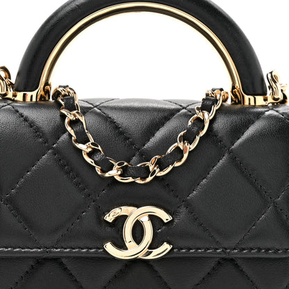 Chanel Lambskin Quilted Top Handle Flap Clutch With Chain Black 10 of 12