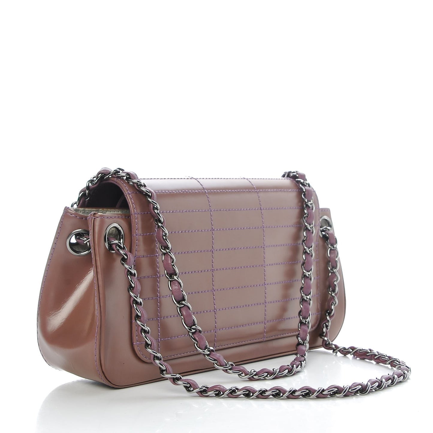 Glazed Calfskin Stitched Accordion Flap Pink