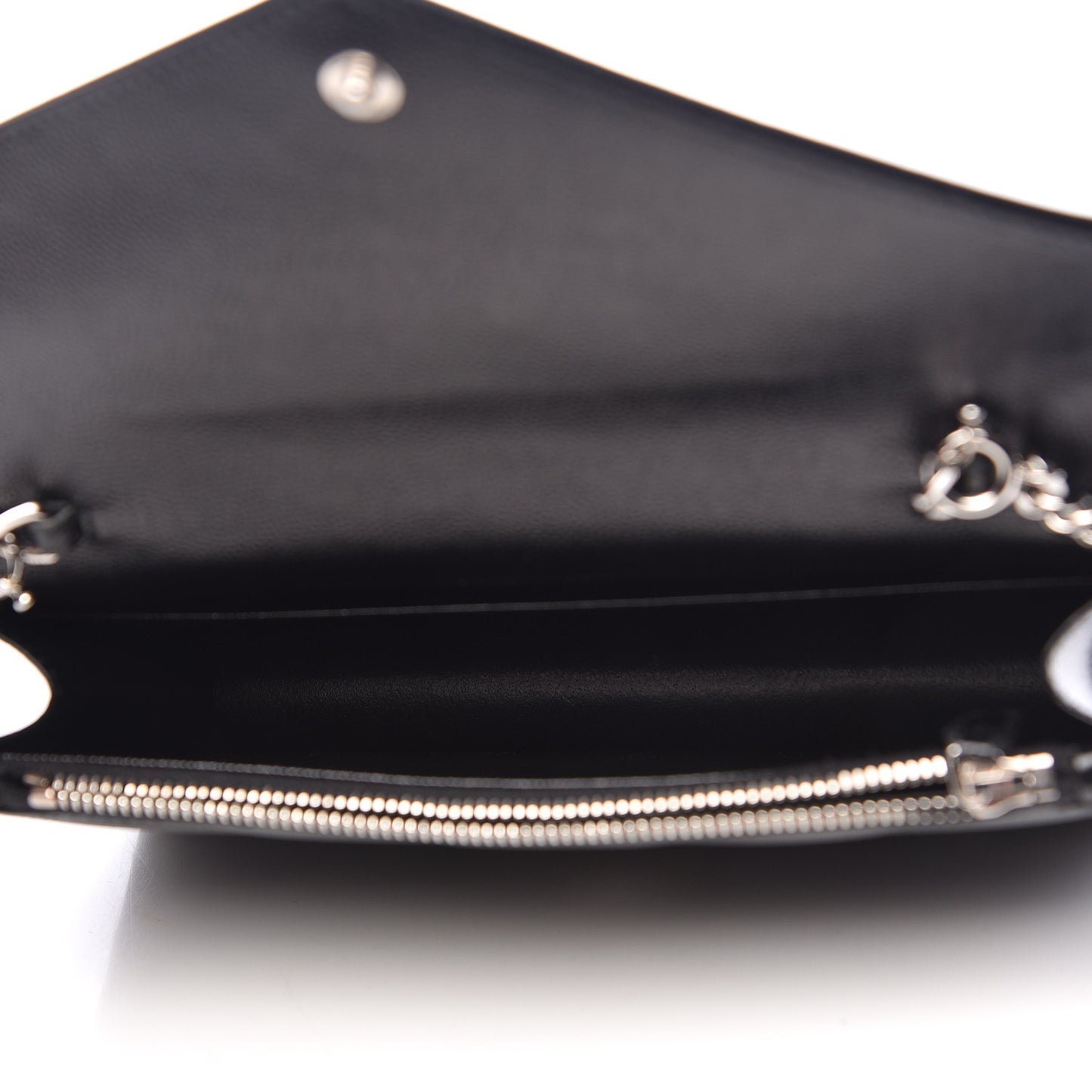 Grain De Poudre Matelasse Chevron Monogram Envelope Chain Wallet Black