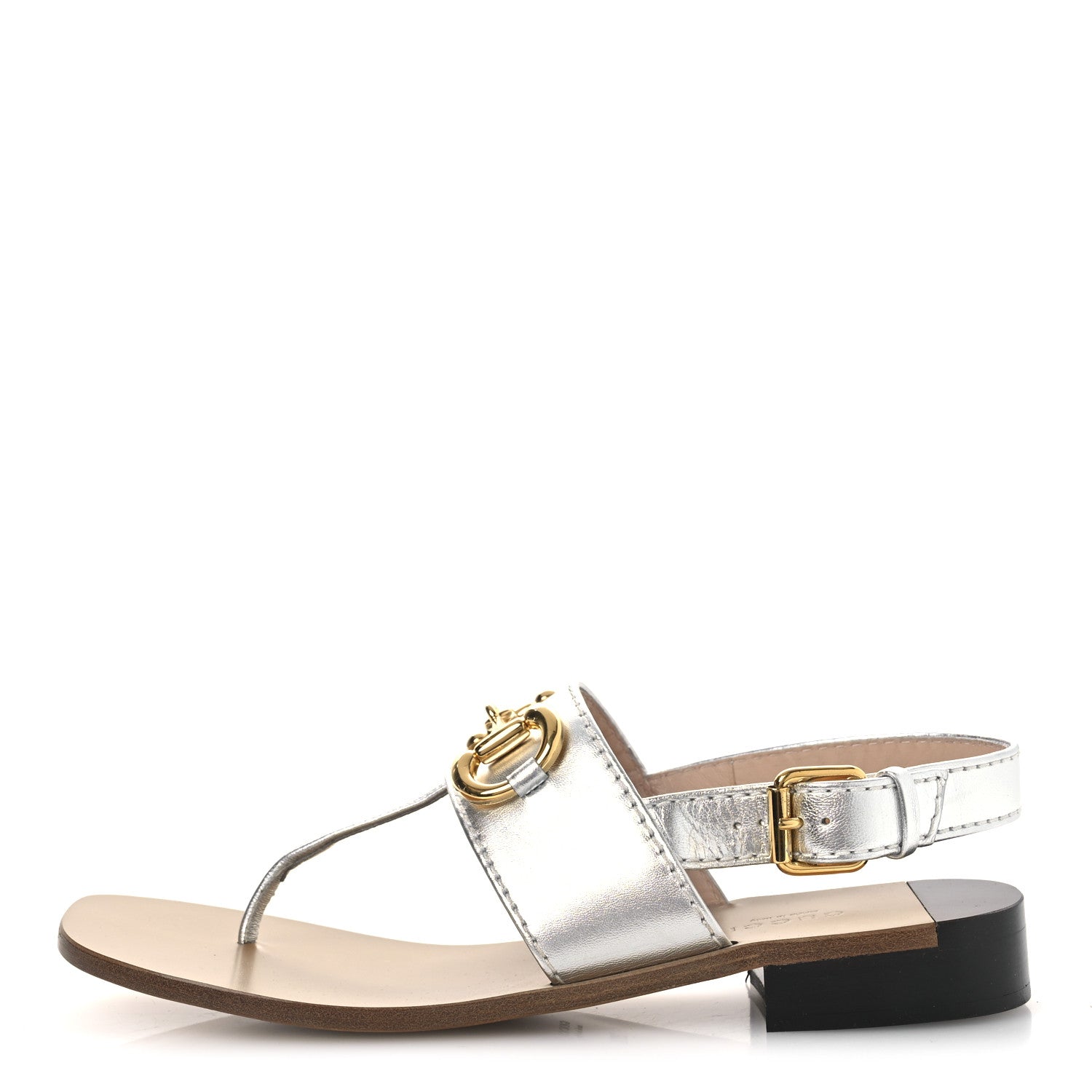 Gucci Nappa Charlotte Horsebit Thong Sandals 39.5 Silver 1 of 12