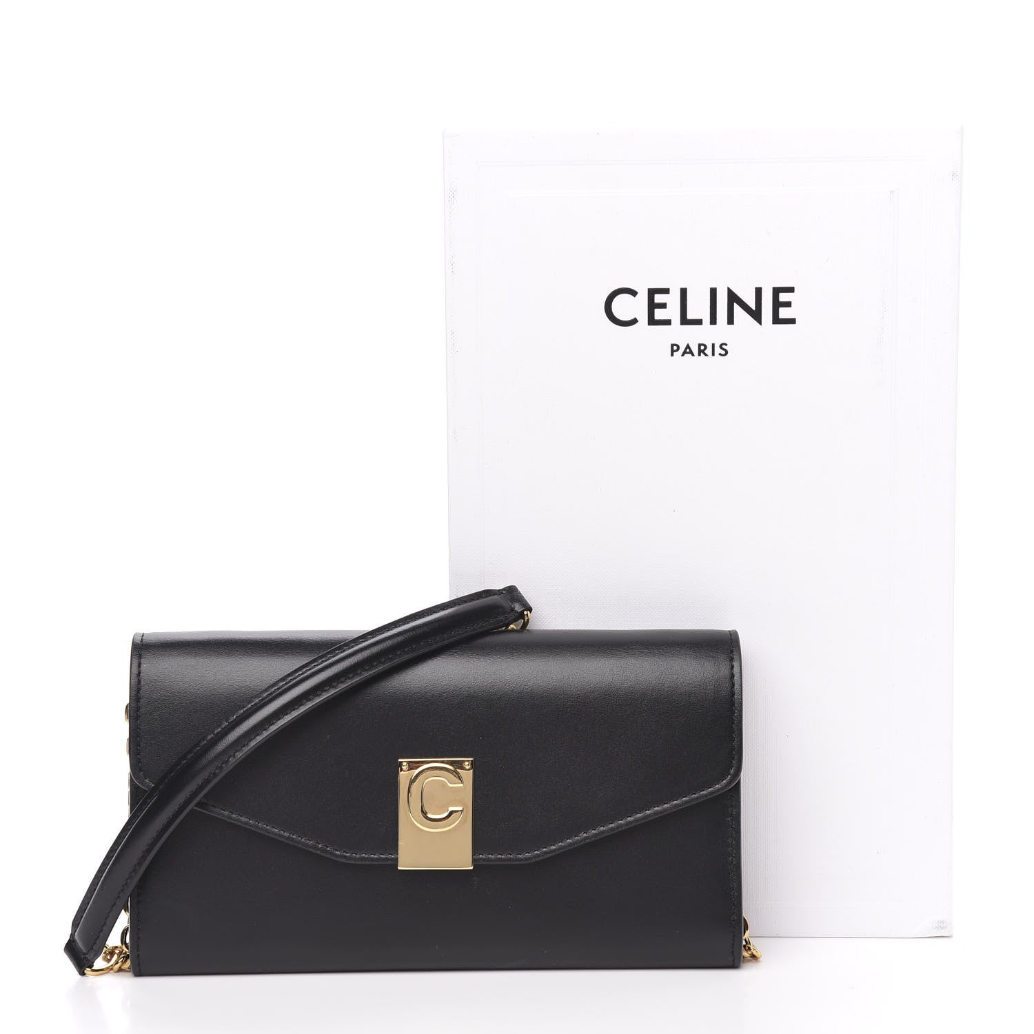 Celine Shiny Smooth Calfskin C Wallet On Chain Bag Black 9 of 9