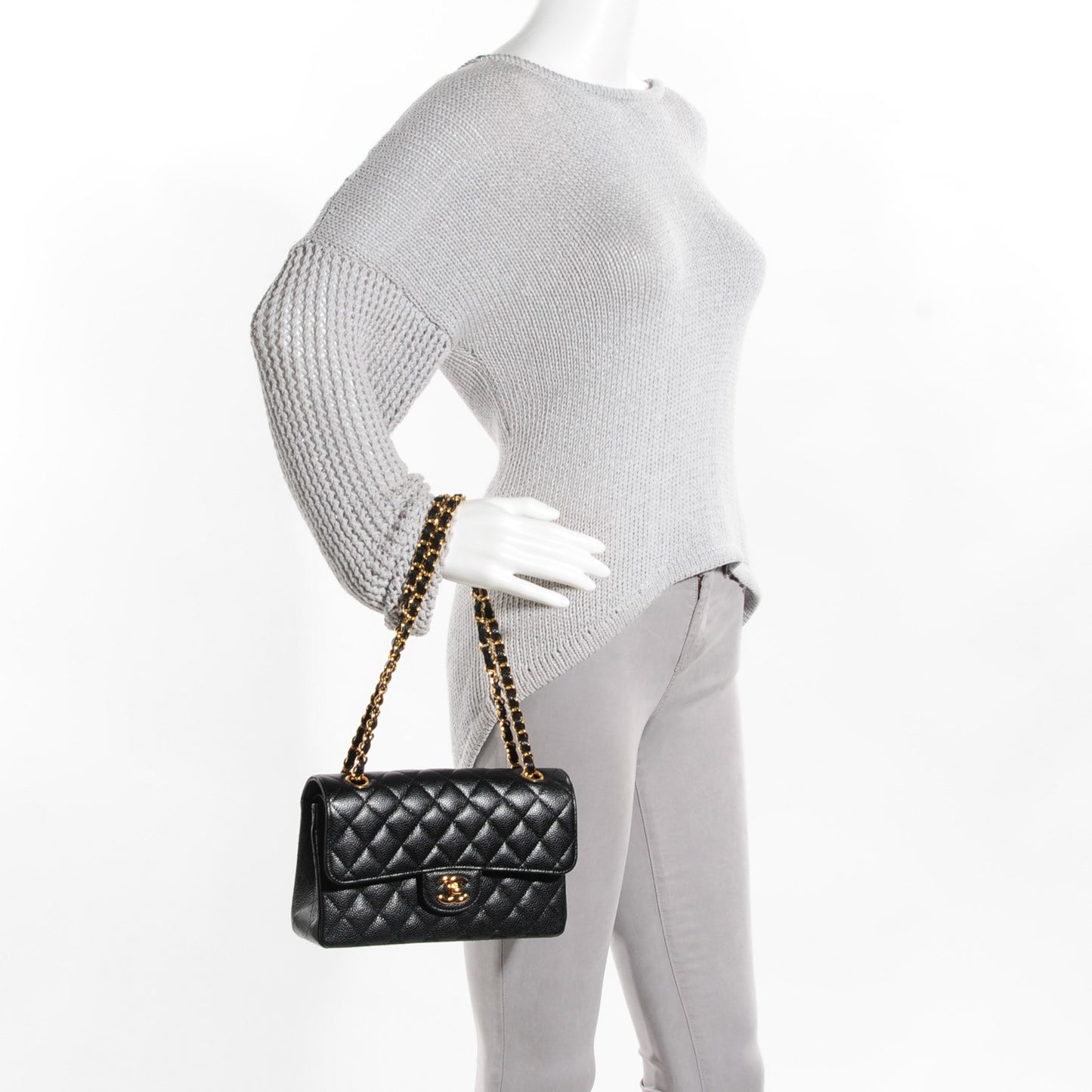Caviar Quilted Small Double Flap Black