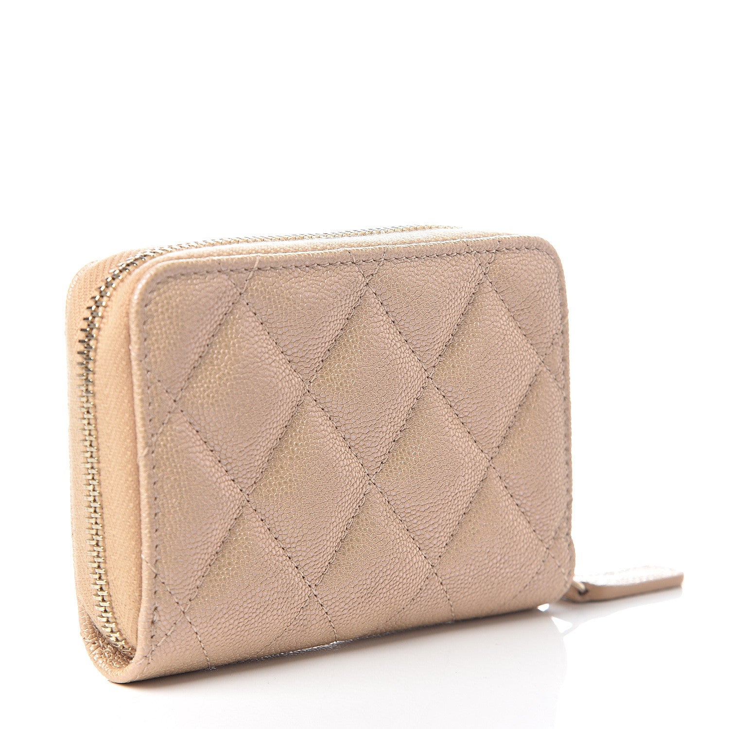 Chanel Iridescent Caviar Quilted Zip Around Coin Purse Beige 2 of 7