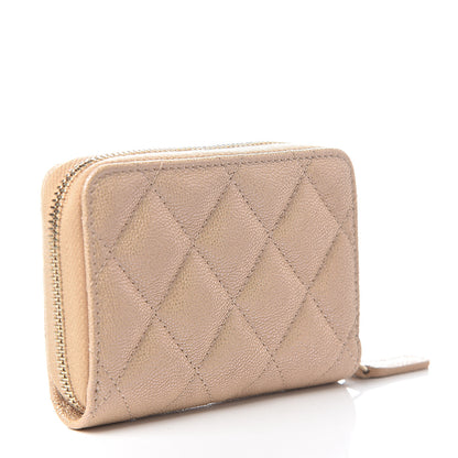 Chanel Iridescent Caviar Quilted Zip Around Coin Purse Beige 2 of 7